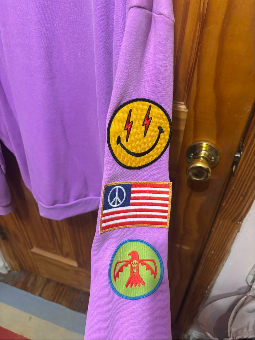 Aviator Nation Lavender Scoop Neck Sweatshirt with Multicolor Patches - Picture 8 of 8